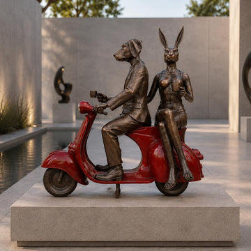 Rabbitwoman and Dogman Loved Their Vespa (Bronze Sculpture, Mid-Size)