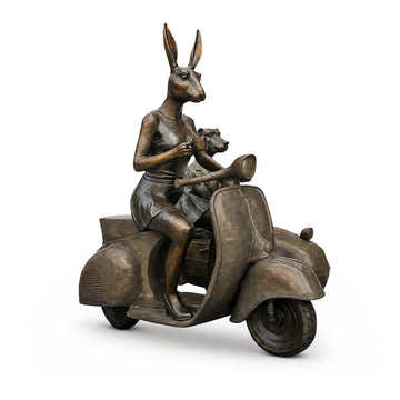 Rabbitwoman and Dogman Loved Their Vespa Side Car (Bronze Sculpture, Mid-Size)