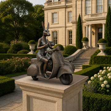 Rabbitwoman and Dogman Loved Their Vespa Side Car (Bronze Sculpture, Mid-Size)