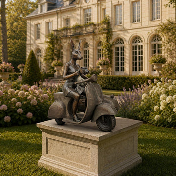 Rabbitwoman and Dogman Loved Their Vespa Side Car (Bronze Sculpture, Mid-Size)