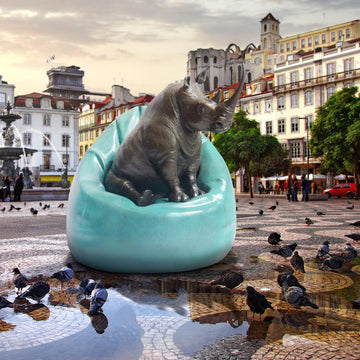 Rhino Loves Big Beanbags (Bronze Sculpture)