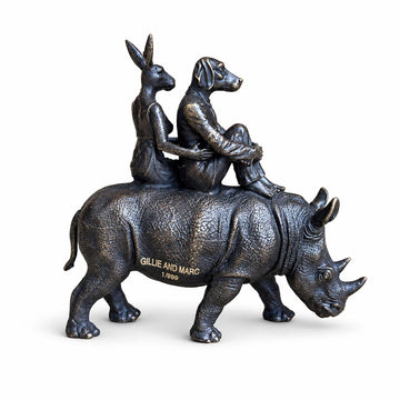 Rhino Riders and the Wild Promise (Bronze Sculpture, Miniature)