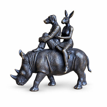 Rhino Riders and the Wild Promise (Bronze Sculpture, Miniature)