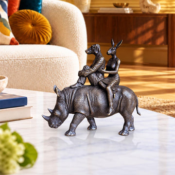 Rhino Riders and the Wild Promise (Bronze Sculpture, Miniature)