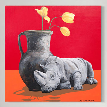 Rhinos Loves Tulips (Original Painting)