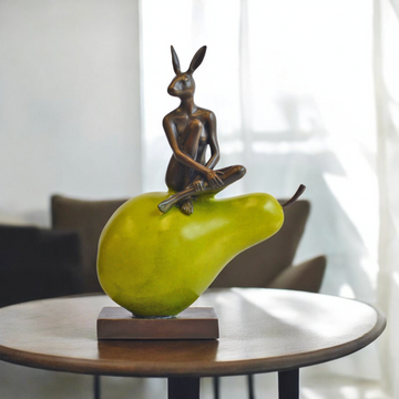Rabbitwoman Loves Her Pear (Bronze Sculpture)