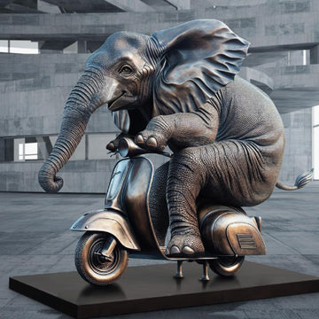 The African Elephant Races on the Vespa (Bronze Sculpture)