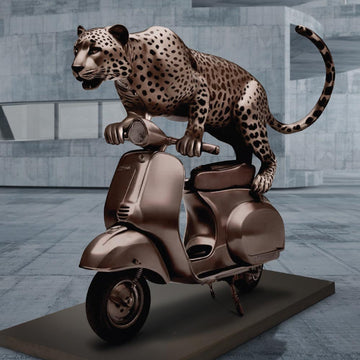 The Amur Leopard Races on the Vespa (Bronze Sculpture)