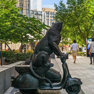 The Amur Leopard and Hairy Nosed Wombat Race in the Vespa Side Car (Bronze Sculpture)