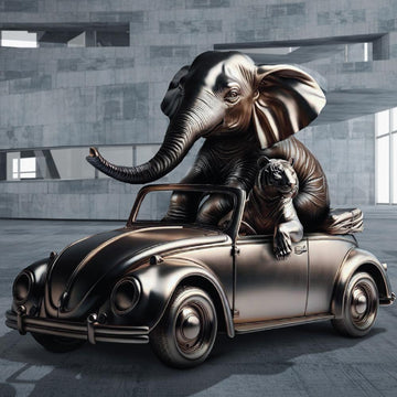 The Bengal Tiger and Indian Elephant Race in the Beatle (Bronze Sculpture)