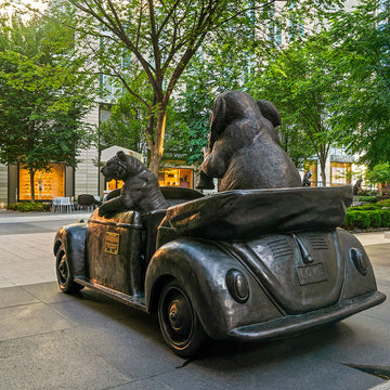 The Bengal Tiger and Sumatran Elephant Race in the Beatle (Bronze Sculpture)