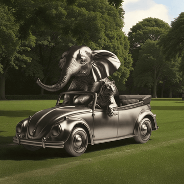 The Bengal Tiger and Sumatran Elephant Race in the Beatle (Bronze Sculpture)