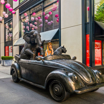 The Bengal Tiger and Sumatran Elephant Race in the Beatle (Bronze Sculpture)