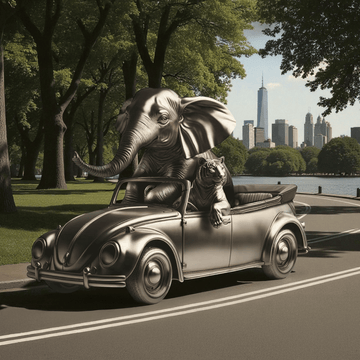 The Bengal Tiger and Sumatran Elephant Race in the Beatle (Bronze Sculpture)