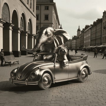 The Bengal Tiger and Sumatran Elephant Race in the Beatle (Bronze Sculpture)