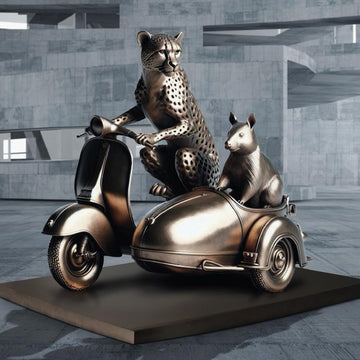 The Cheetah and Hairy Nosed Wombat Race in the Vespa Side Car (Bronze Sculpture)