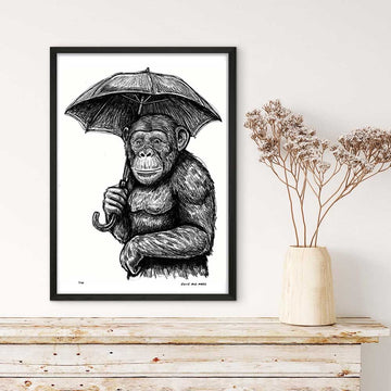 The Chimp and His Umbrella (Giclee Canvas Print)