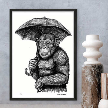 The Chimp and His Umbrella (Giclee Canvas Print)