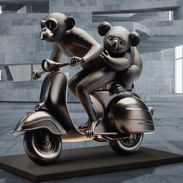 The Chimp and Koala Race on the Vespa (Bronze Sculpture)