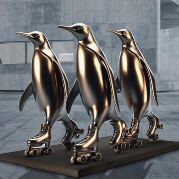 The Emperor Penguins Race on Rollar Skates (Bronze Sculpture)