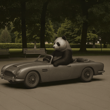The Giant Panda Races in the Convertible (Bronze Sculpture)
