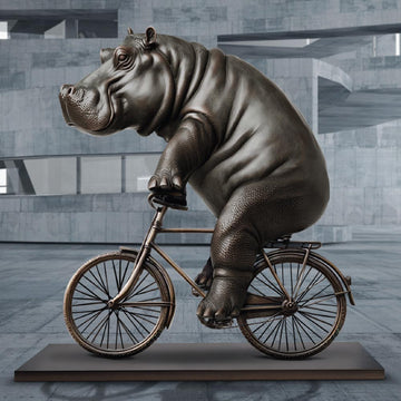 The Hippo Races on the Bicycle (Bronze Sculpture)