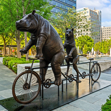 The Hippo and Red Wolf Race on the Bicycle (Bronze Sculpture)