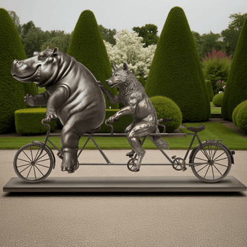 The Hippo and Red Wolf Race on the Bicycle (Bronze Sculpture)