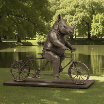 The Javan Rhino Races on the Bicycle (Bronze Sculpture)