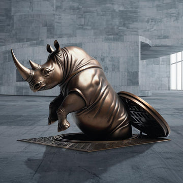 The Northern White Rhino Emerges into a Better Tomorrow (Bronze Sculpture)