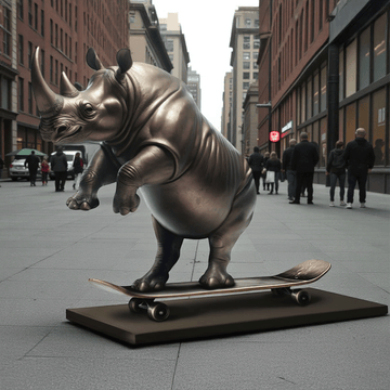 The Northern White Rhino Races on the Skateboard (Bronze Sculpture)