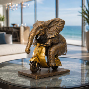 The African Elephant Races Against Time on the Vespa (Bronze Sculpture, Small)