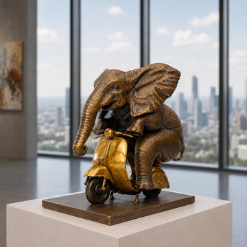 The African Elephant Races Against Time on the Vespa (Bronze Sculpture, Small)