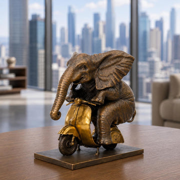 The African Elephant Races Against Time on the Vespa (Bronze Sculpture, Small)