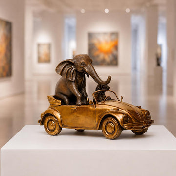 The Bengal Tiger and Sumatran Elephant Race Against Time in the Beatle (Bronze Sculpture, Small)