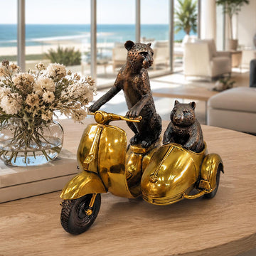 The Cheetah and Hairy Nosed Wombat Race Against Time in the Vespa Side Car (Bronze Sculpture, Small)