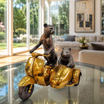 The Cheetah and Hairy Nosed Wombat Race Against Time in the Vespa Side Car (Bronze Sculpture, Small)