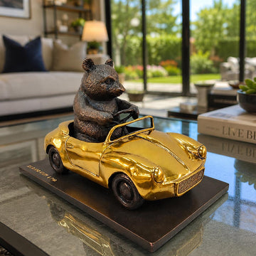 The Giant Panda Races Against Time in the Convertible (Bronze Sculpture, Small)