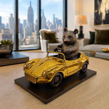 The Giant Panda Races Against Time in the Convertible (Bronze Sculpture, Small)