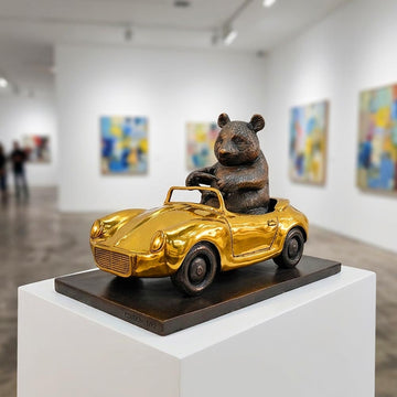 The Giant Panda Races Against Time in the Convertible (Bronze Sculpture, Small)