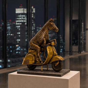 The Grevy's Zebra Races Against Time on the Vespa (Bronze Sculpture, Small)