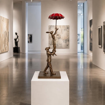 The Umbrella Flyers (Bronze Sculpture, Miniature Collection)
