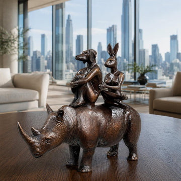 They Loved Rhinos and Rhinos Loved Them (Bronze Sculpture, Miniature Collection)