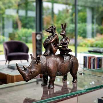 They Loved Rhinos and Rhinos Loved Them (Bronze Sculpture, Miniature Collection)