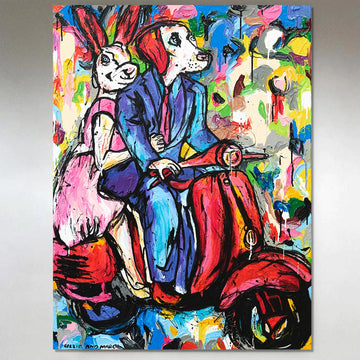 Vespa Lovers in Love (Original Painting)
