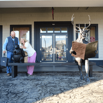 White Tail Deer and River Otter: Generations of Pixels and Paper (Bronze Sculpture)