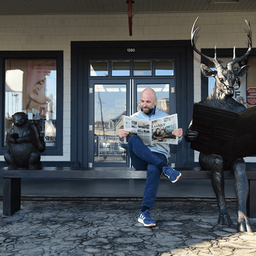 White Tail Deer and River Otter: Generations of Pixels and Paper (Bronze Sculpture)