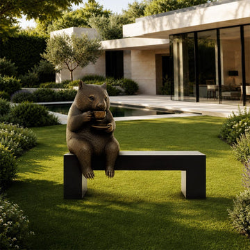 Wombat Saved You a Seat, Enjoying a Perfect Cup of Tea (Bronze Sculpture)