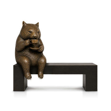 Wombat Saved You a Seat, Enjoying a Perfect Cup of Tea (Bronze Sculpture)