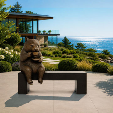 Wombat Saved You a Seat, Enjoying a Perfect Cup of Tea (Bronze Sculpture)